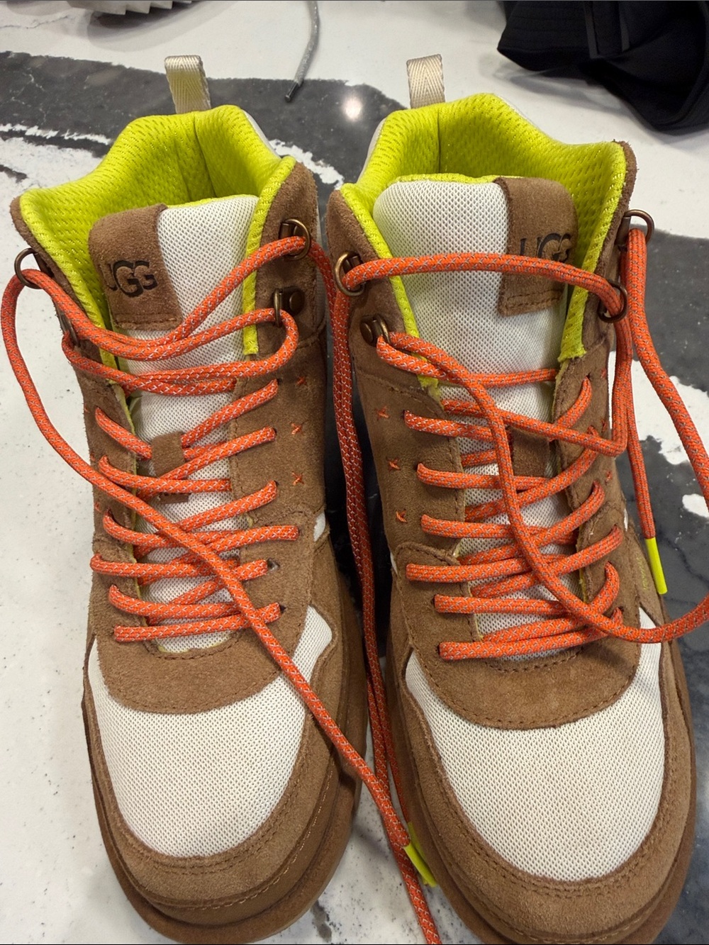 UGG Brown Suede & White Mesh with Orange Laces